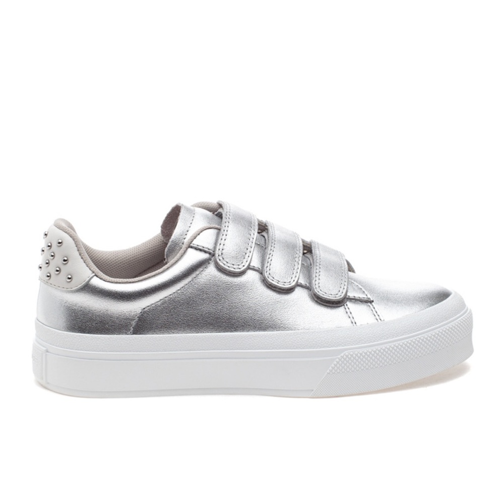 Metallic Silver "Jennie" Velcro J Slides Sneakers